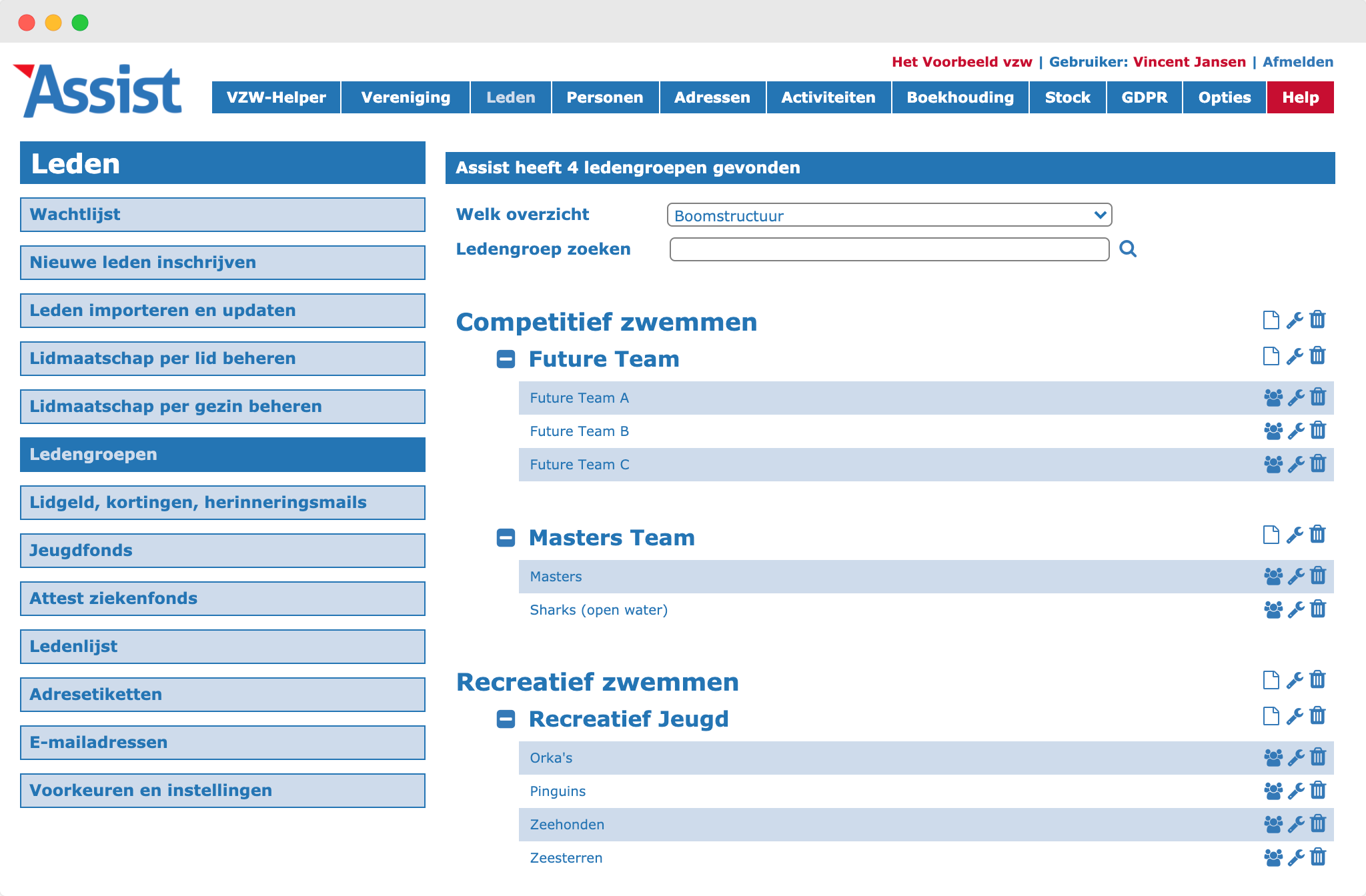 Boomstructuur ledengroepen
