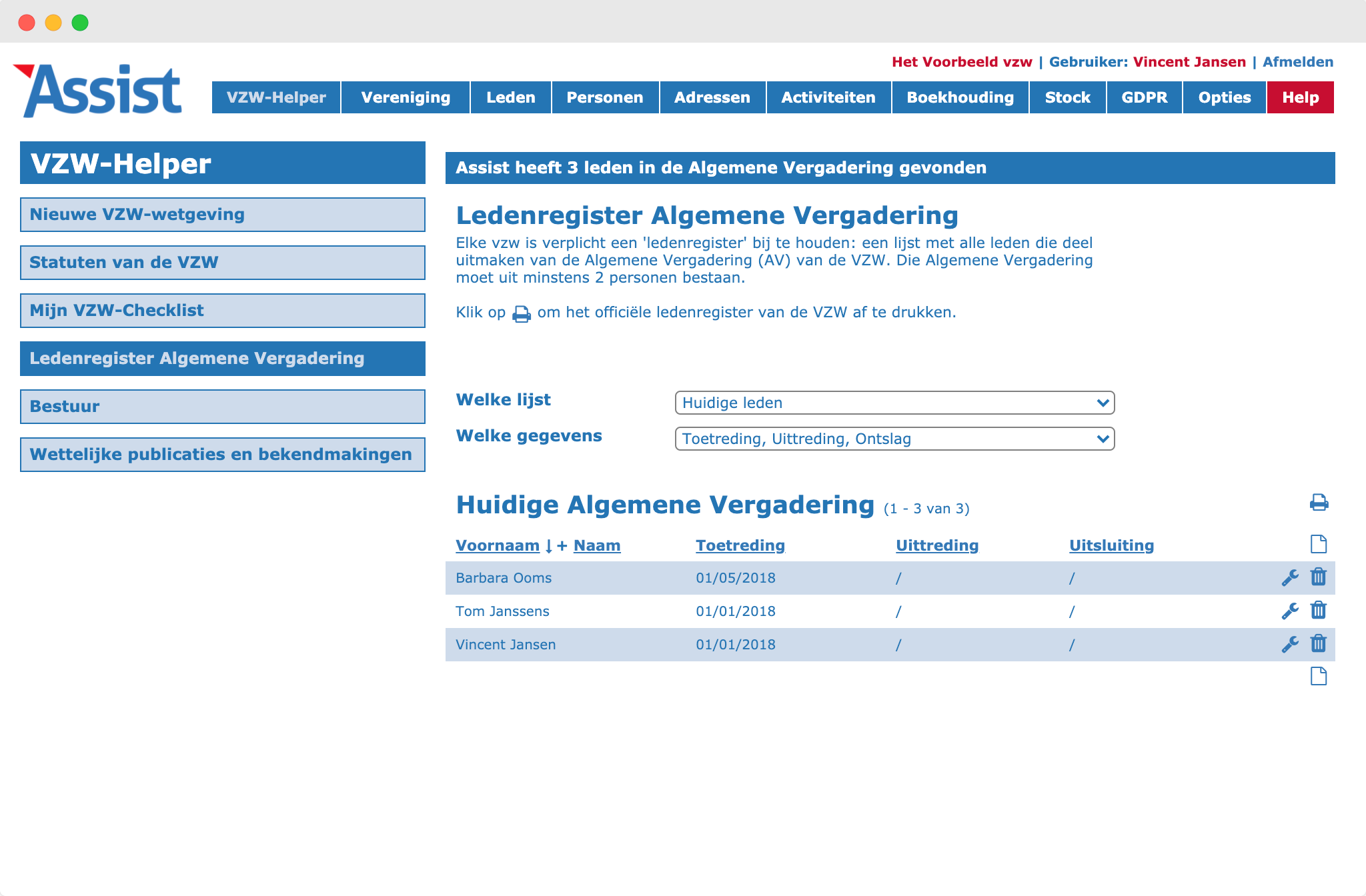 Ledenregister Algemene Vergadering