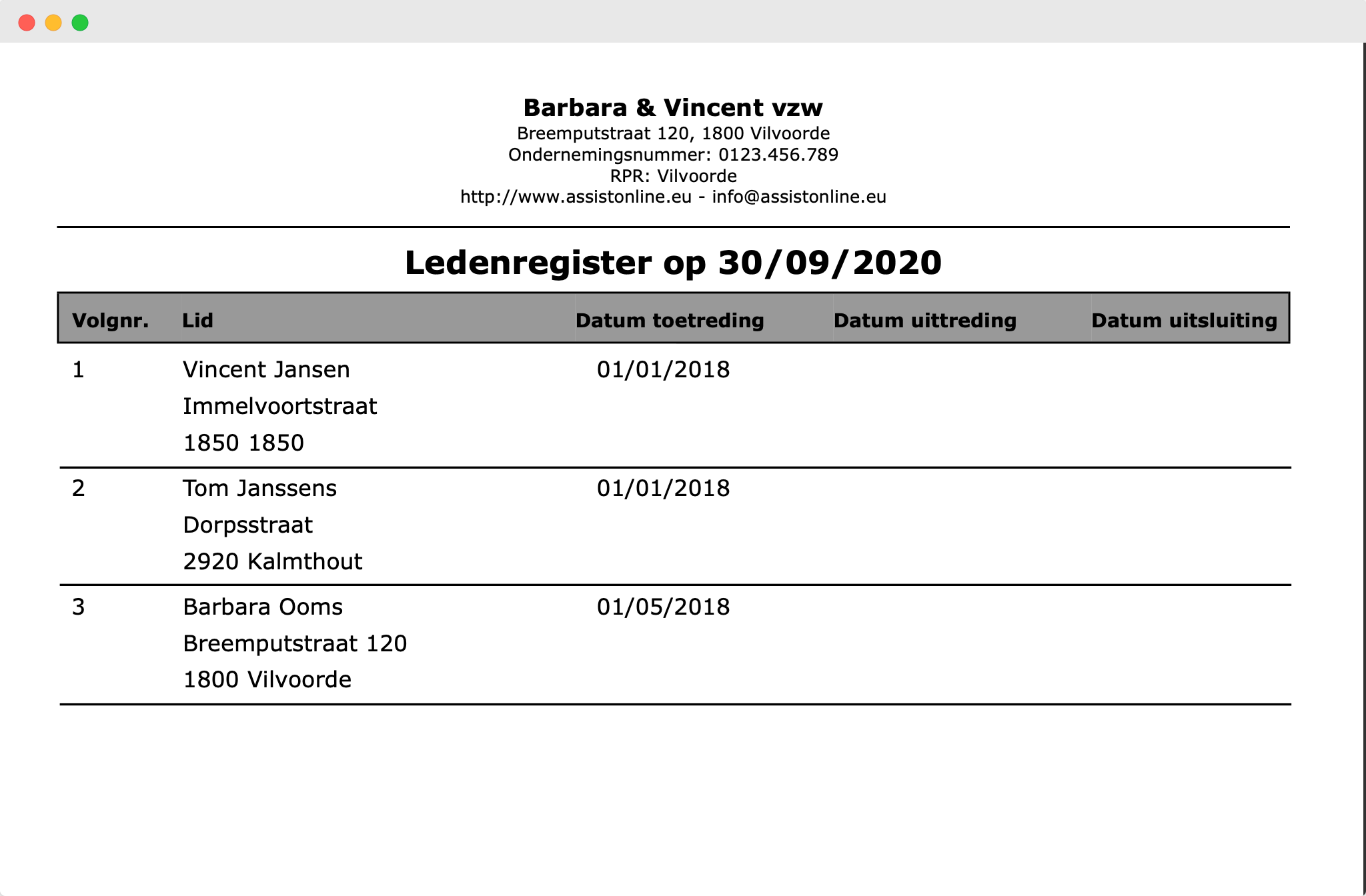 Ledenregister Algemene Vergadering